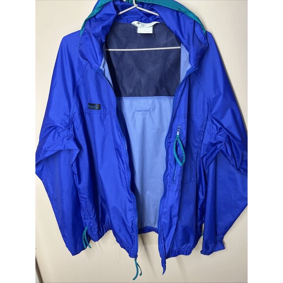 Vtg 90s Columbia Men's Windbreaker Jacket Full Zip Packable Hood Track Purple L - Picture 7 of 10